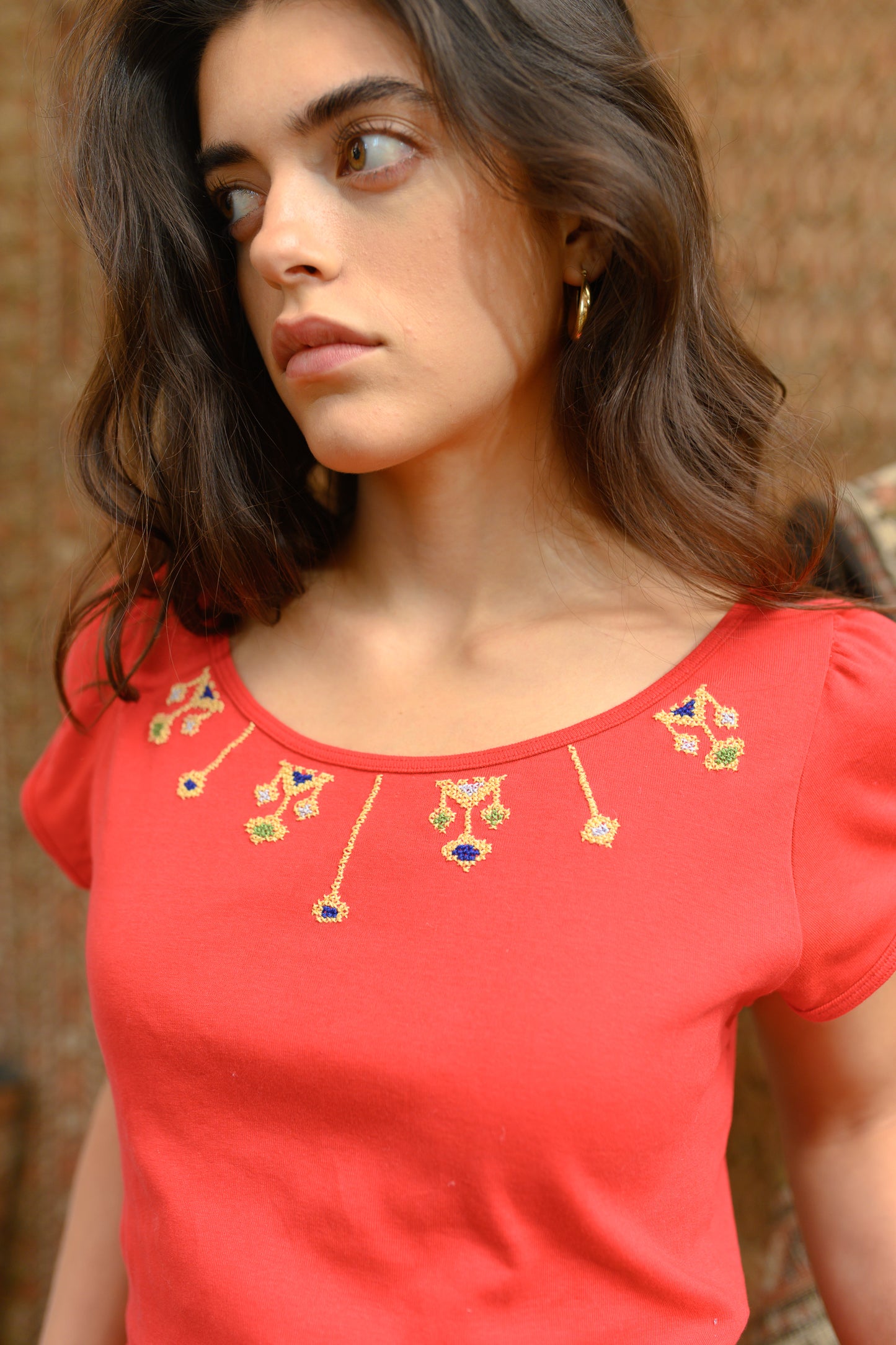 Beit Amal Tatreez red short sleeve