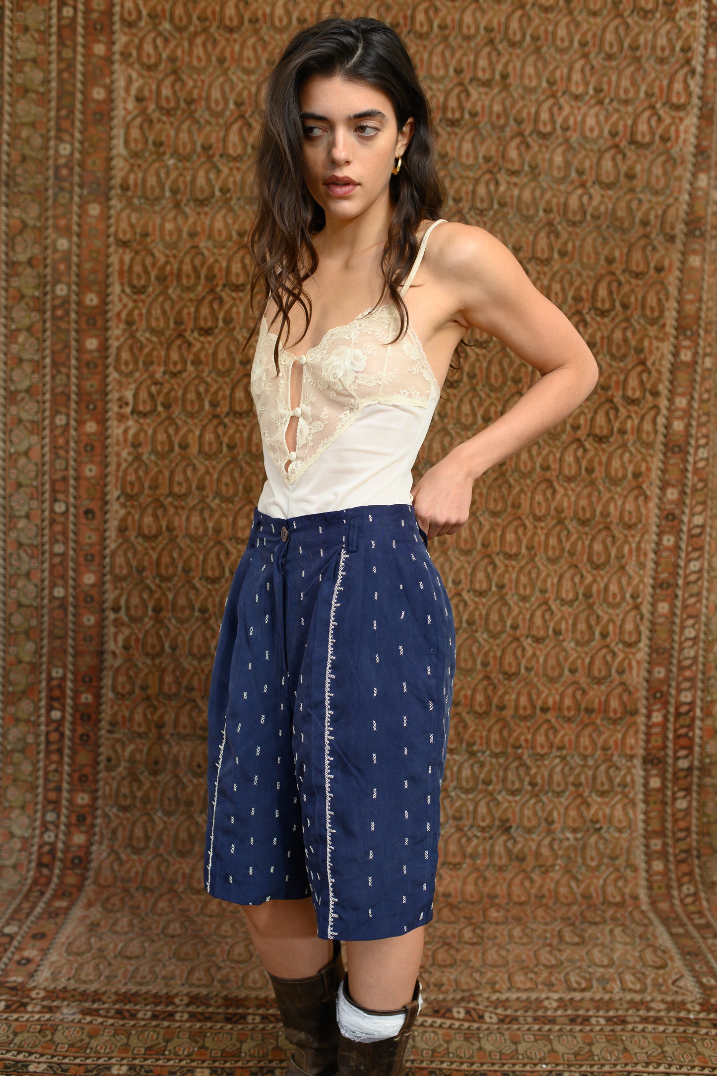 Beit Amal Tatreez silk shorts