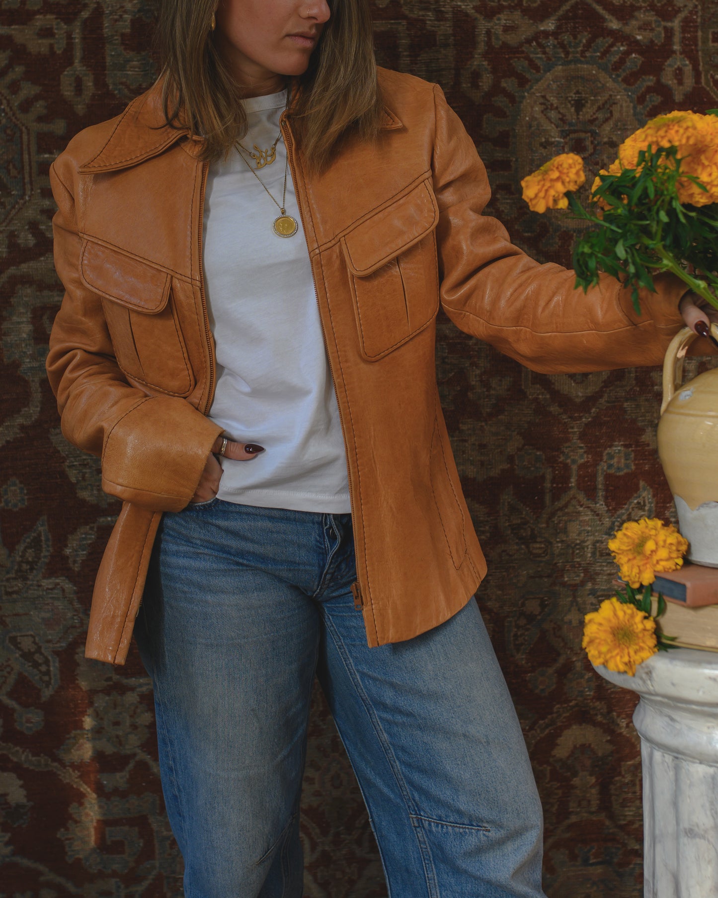 Tesoro vintage camel leather jacket