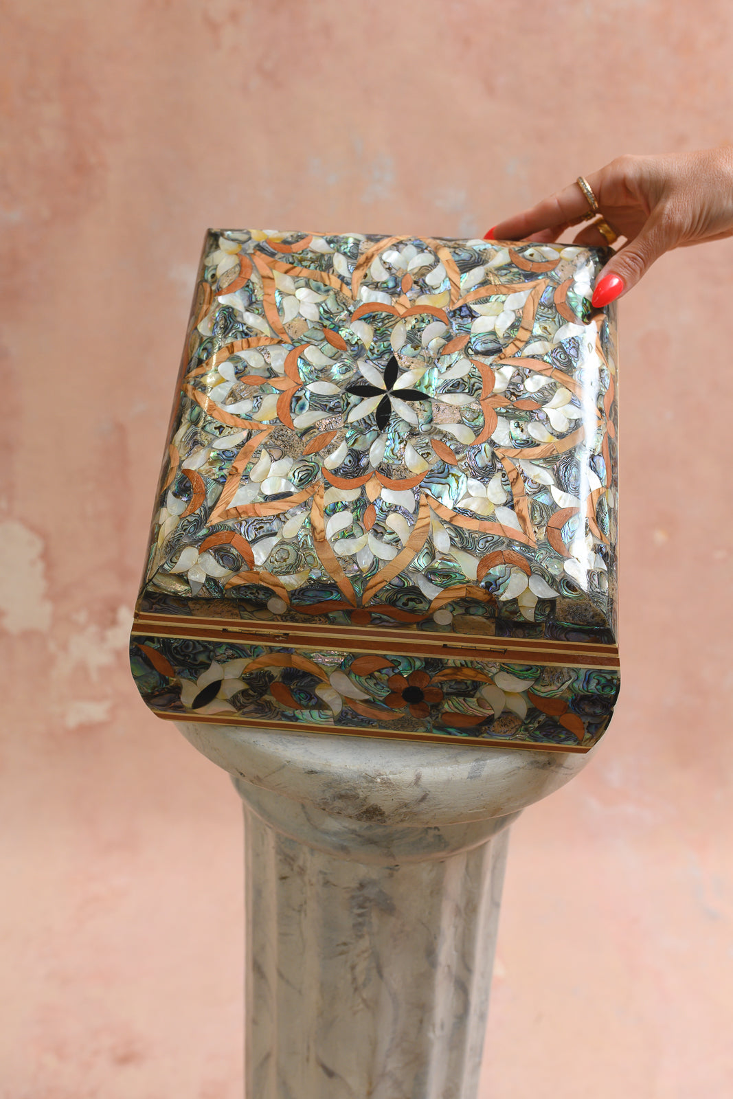 Damascus mother-of-pearl keepsake box with abalone star medallion lid
