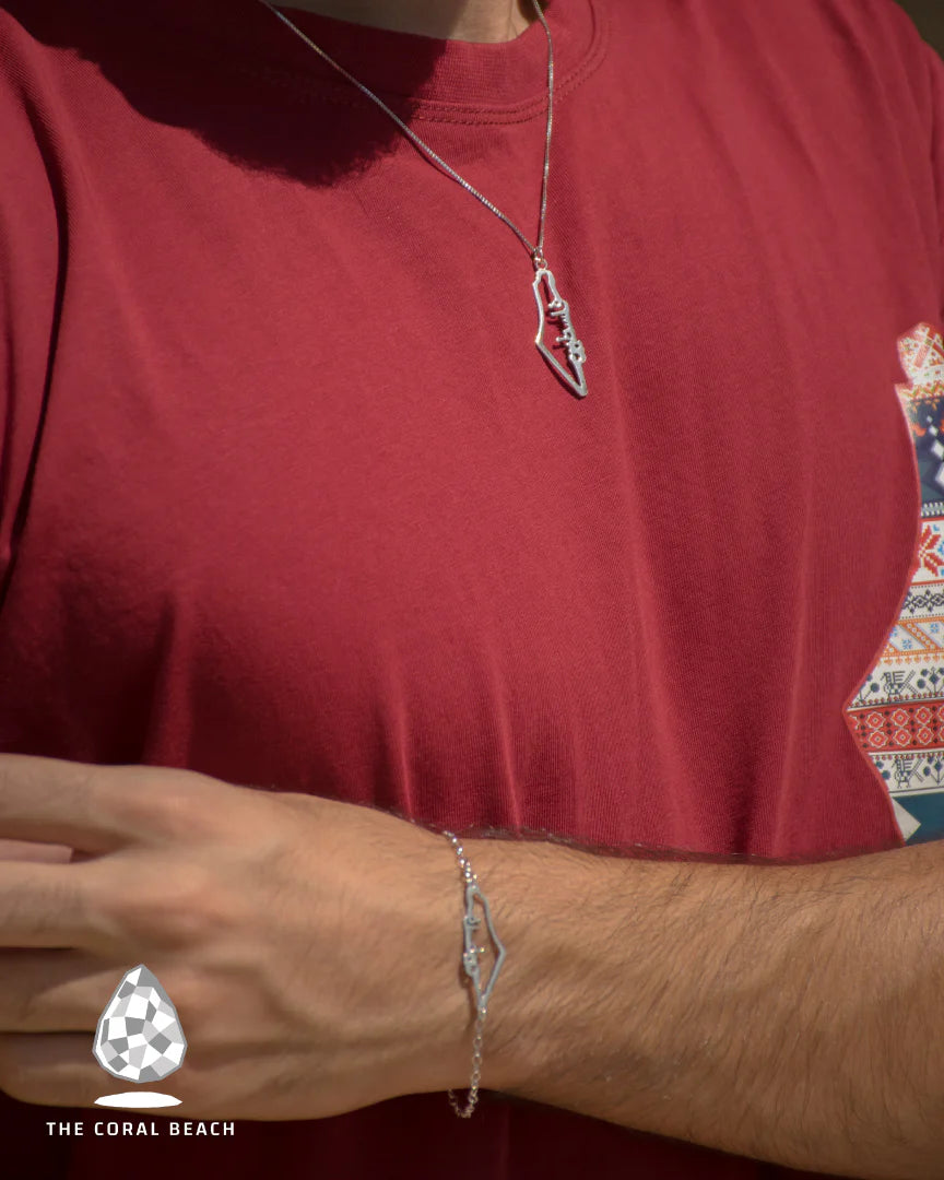 Palestine Arabic vertical map necklace